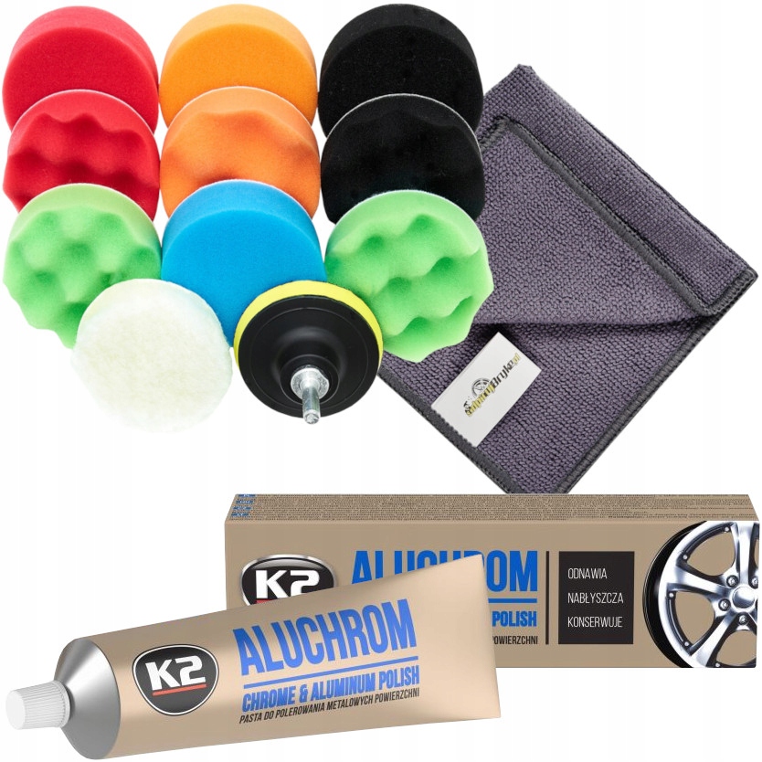 

Zestaw K2 Aluchrom 100G Gąbki Pady Polerskie 80
