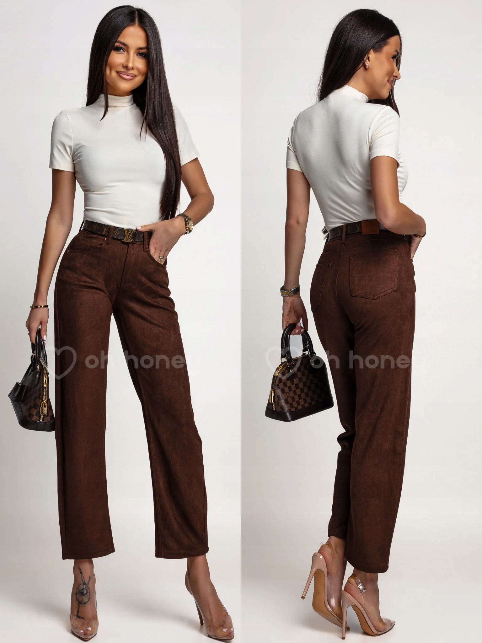 Semišové čokoládové kalhoty Romea M