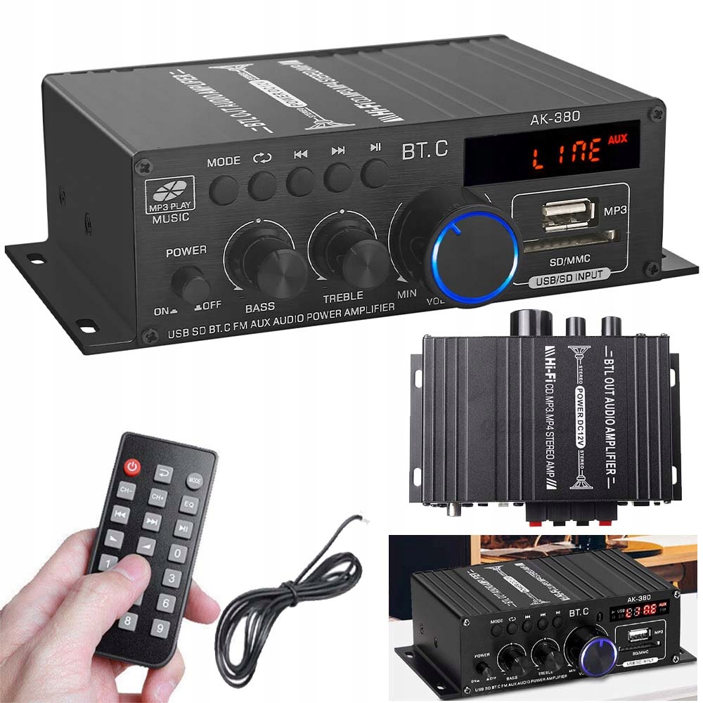 Receiver Zesilovač Hifi Stereo Bluetooth Rádio Digitální Zesilovač Výkonu