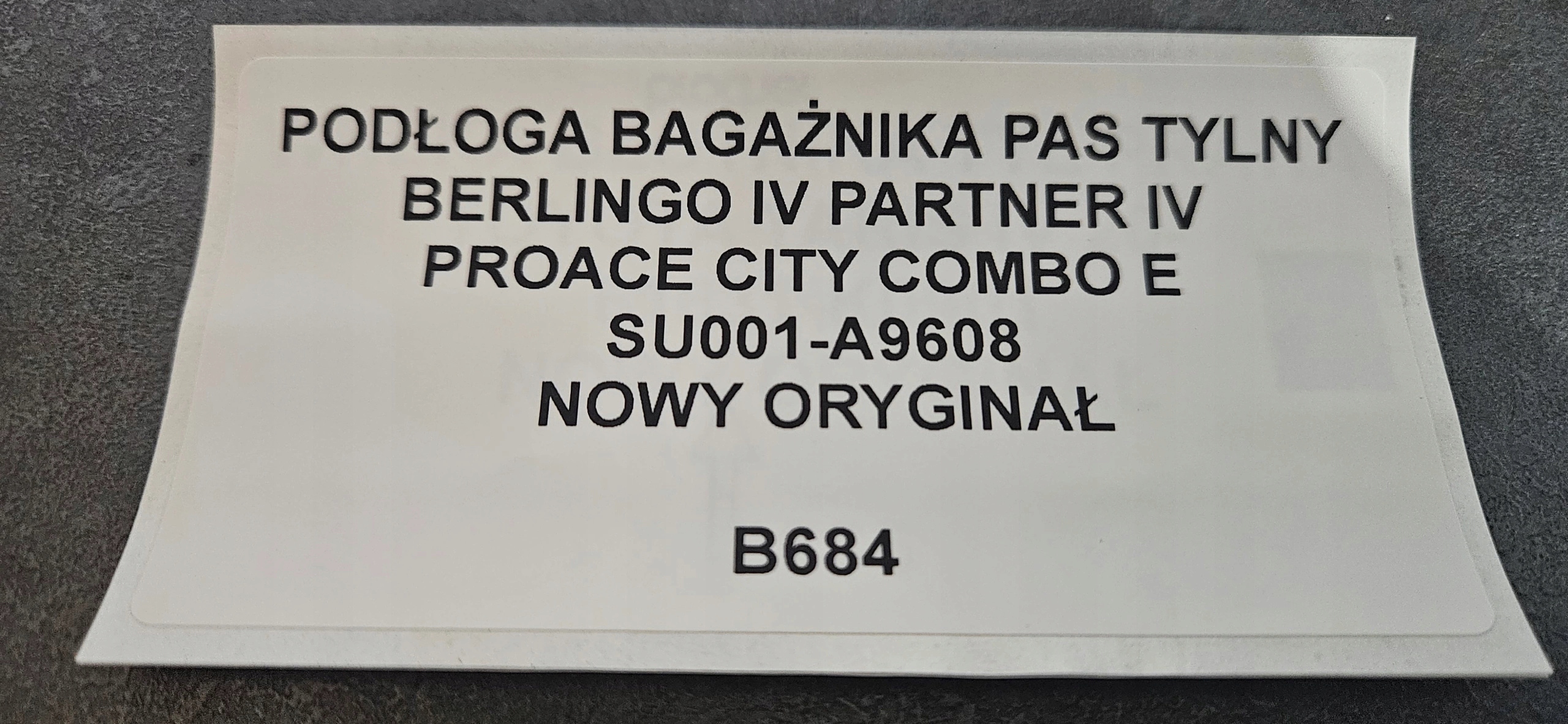 PODŁOGA BAGAŻNIKA BERLINGO IV PARTNER IV COMBO E Wersja Europejska