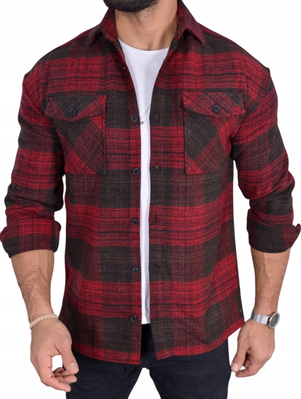 Flanelová Pánská Kostkovaná Košile S Kapsami Casual XL