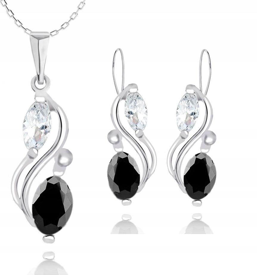 

Srebrny Komplet Biżuterii Cyrkonie Biało-czarne