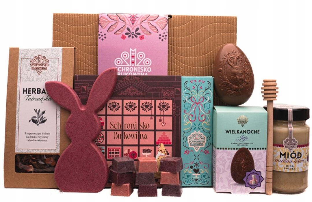 Dárek na Velikonoce Schronisko Bukowina vajíčko králík čokoládový pralinky