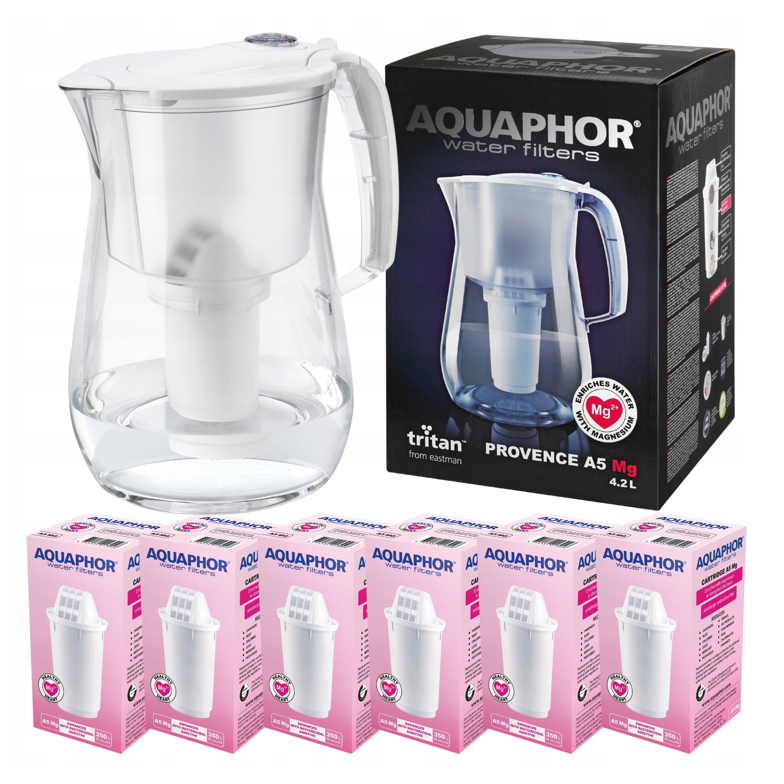 Filtrační Konvice na vodu Aquaphor Provence 4,2L Bílá 6 filtrů A5 Mg