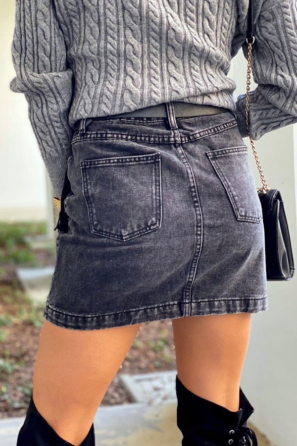 SPÓDNICA JEANS BLACK DENIM PEO FRĘDZLE 38 Materiał dominujący bawełna