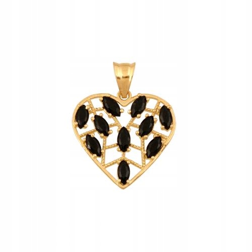 Přívěsek Zlatý 585 Srdíčko síťka s černými kameny na Valentýna