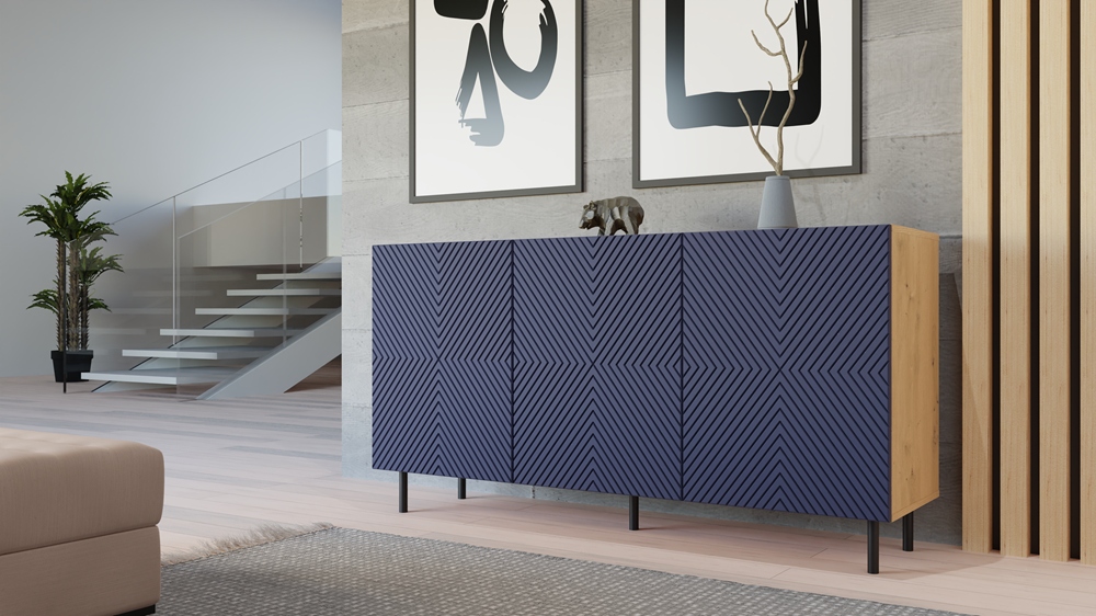 KOMODA 150 cm SZAFKA NOWOCZESNA POJEMNA PÓŁKI DRZWI LAMELE ARTISAN GRANAT Wysokość mebla 78 cm