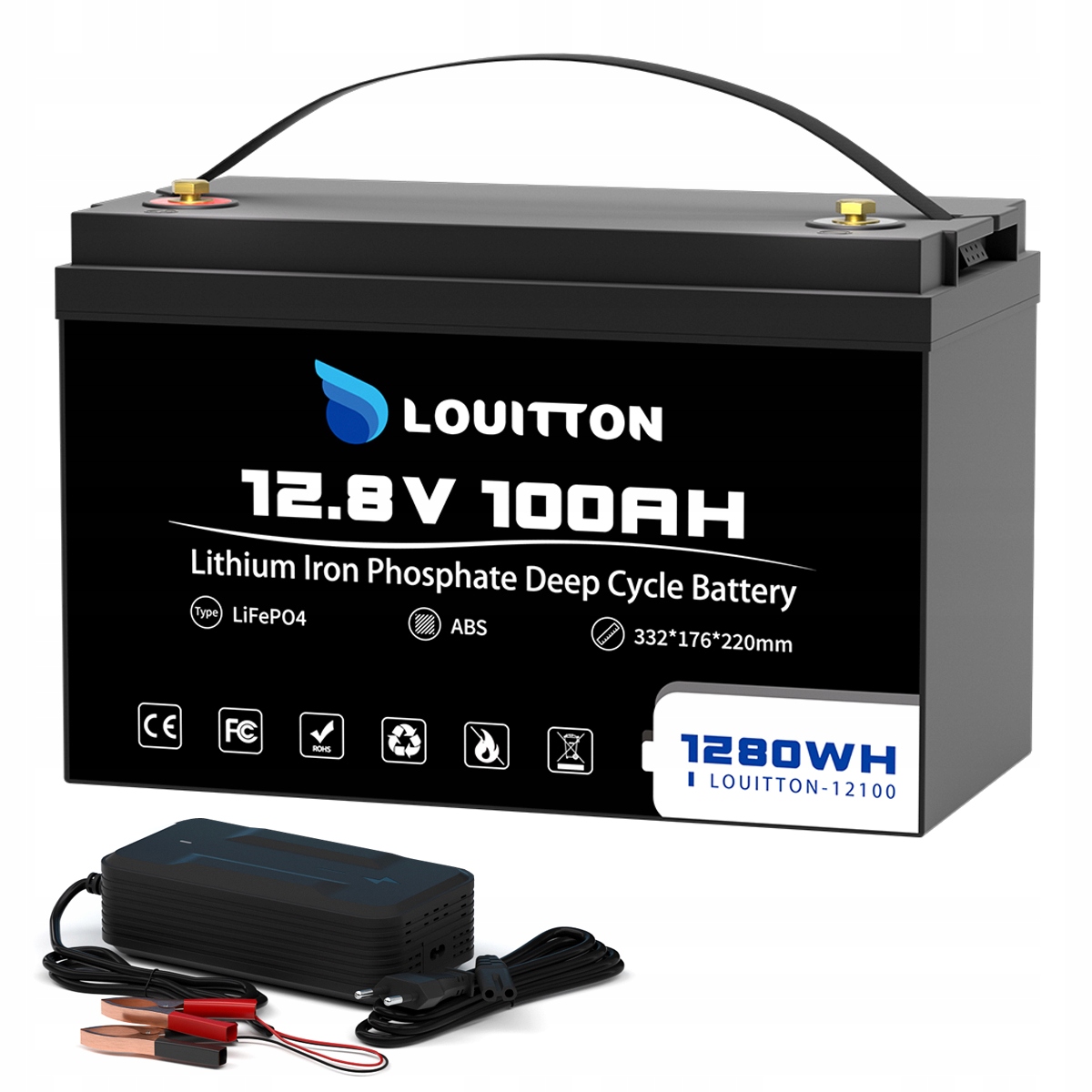 Louitton 12V 100Ah nabíječka 332*176*220 mm Akumulátor LiFePO4