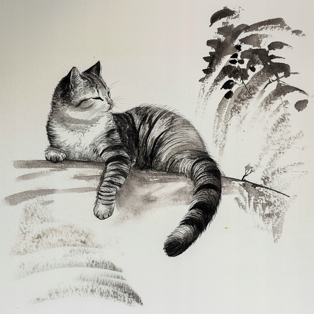 Obraz Na Plátně Canvas Grafika Kresba Tusz Skica Mono Pruhovaný Kocour 80x80