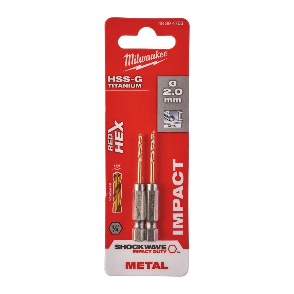 

Wiertło udarowe Shockwave Hss-g Tin Red Hex Ø2 mm