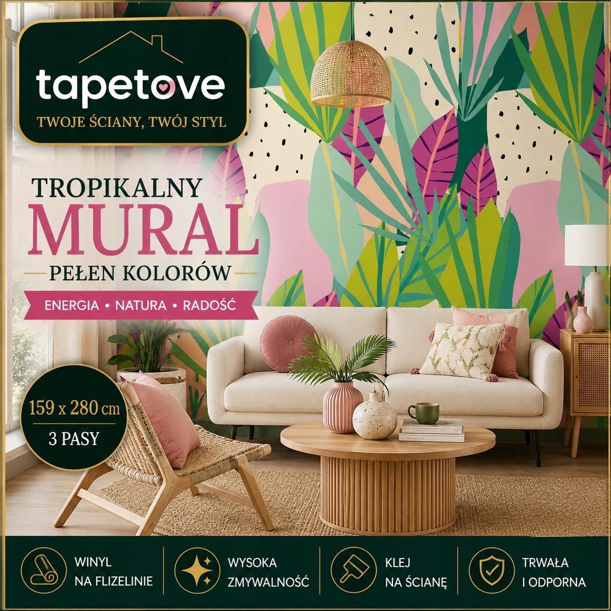 Fototapeta Tropické listy – barevná fototapeta 159 × 280 Flizelina-MURAL