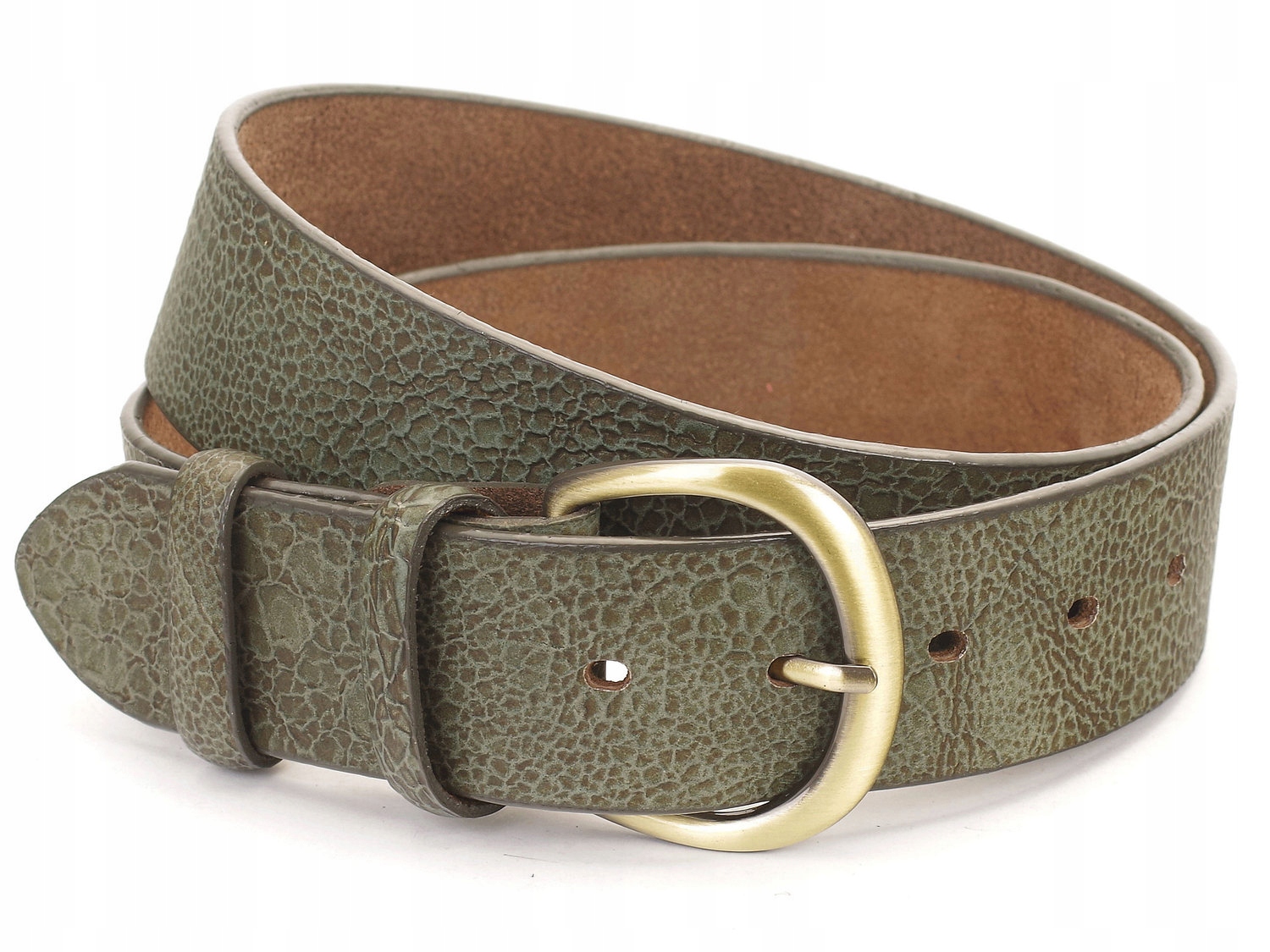 

Damski Pasek Skórzany 4cm Skóra Zielony Vintage 4