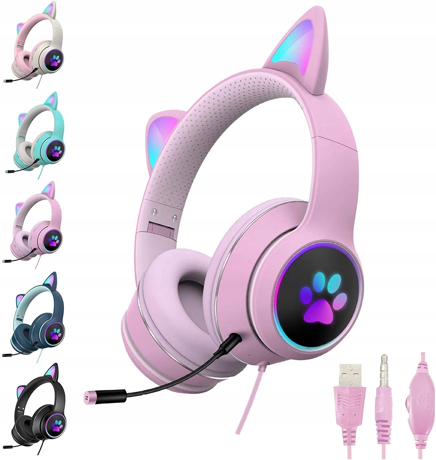 SŁUCHAWKI KOCIE USZY z mikrofon ŚWIECĄCE USZY RGB Kod producenta AKZ-022