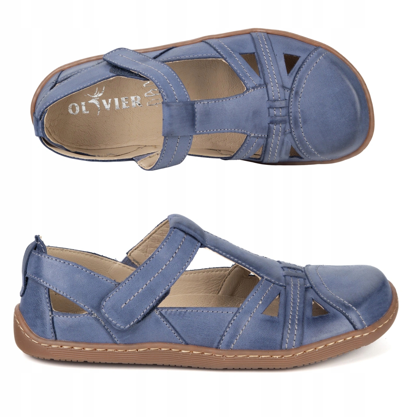Dámské boty Barefoot na léto Olivier 1285 na suchý zip, barva jeans 40