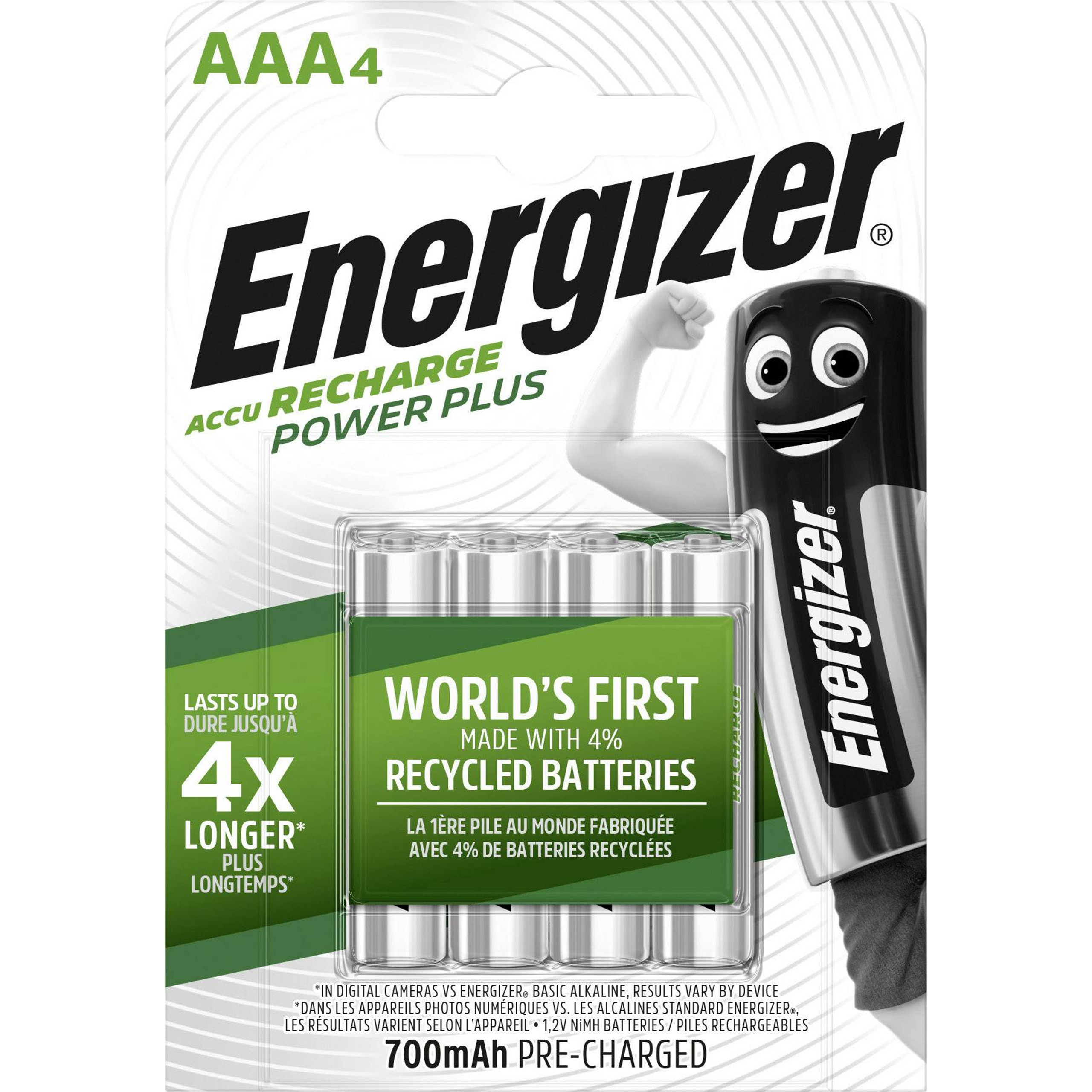 4 батарейки ENERGIZER Power Plus AAA R3 емкостью 700 мАч