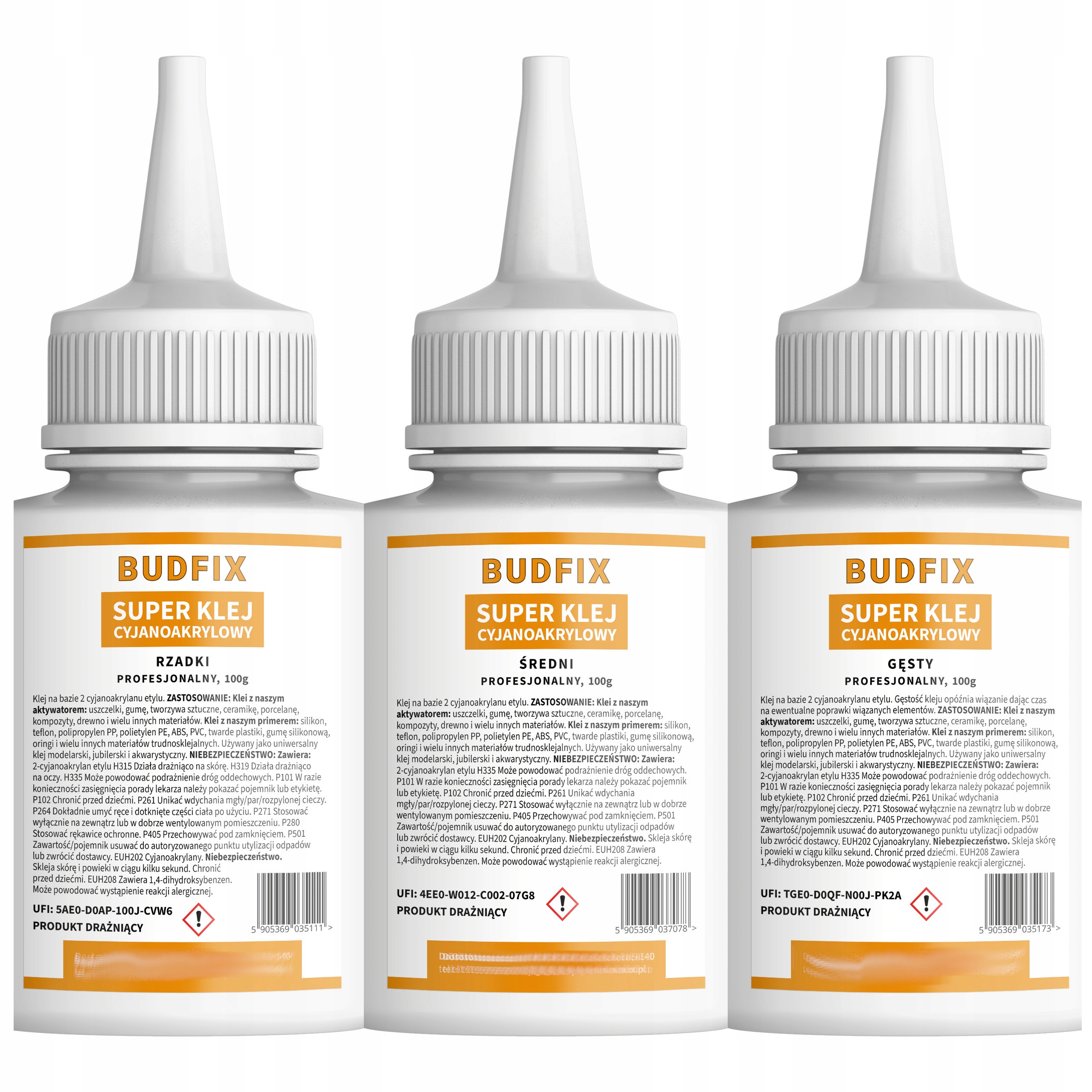 Klej Cyjanoakrylowy Sekundowy Przemysłowy Mocny 3x100g Rzadki Średni Gęsty