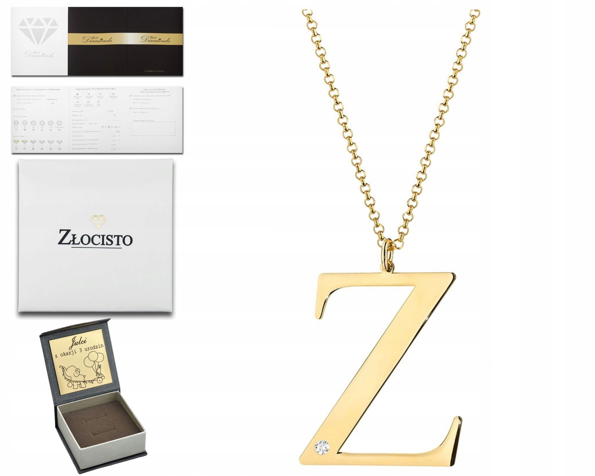 Zlatý Náhrdelník S Písmenem S Diamantem Briliant Gravírování