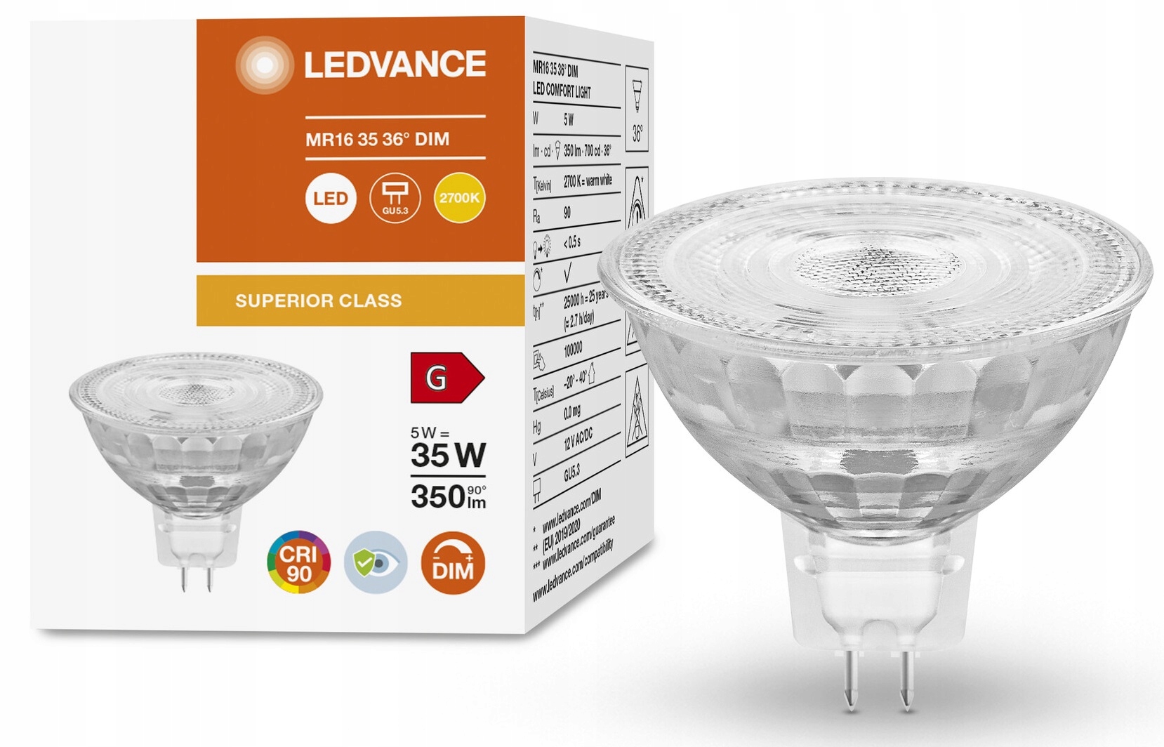 

Led MR16 reflektor 12V 5W 2700K GU5.3 350lm