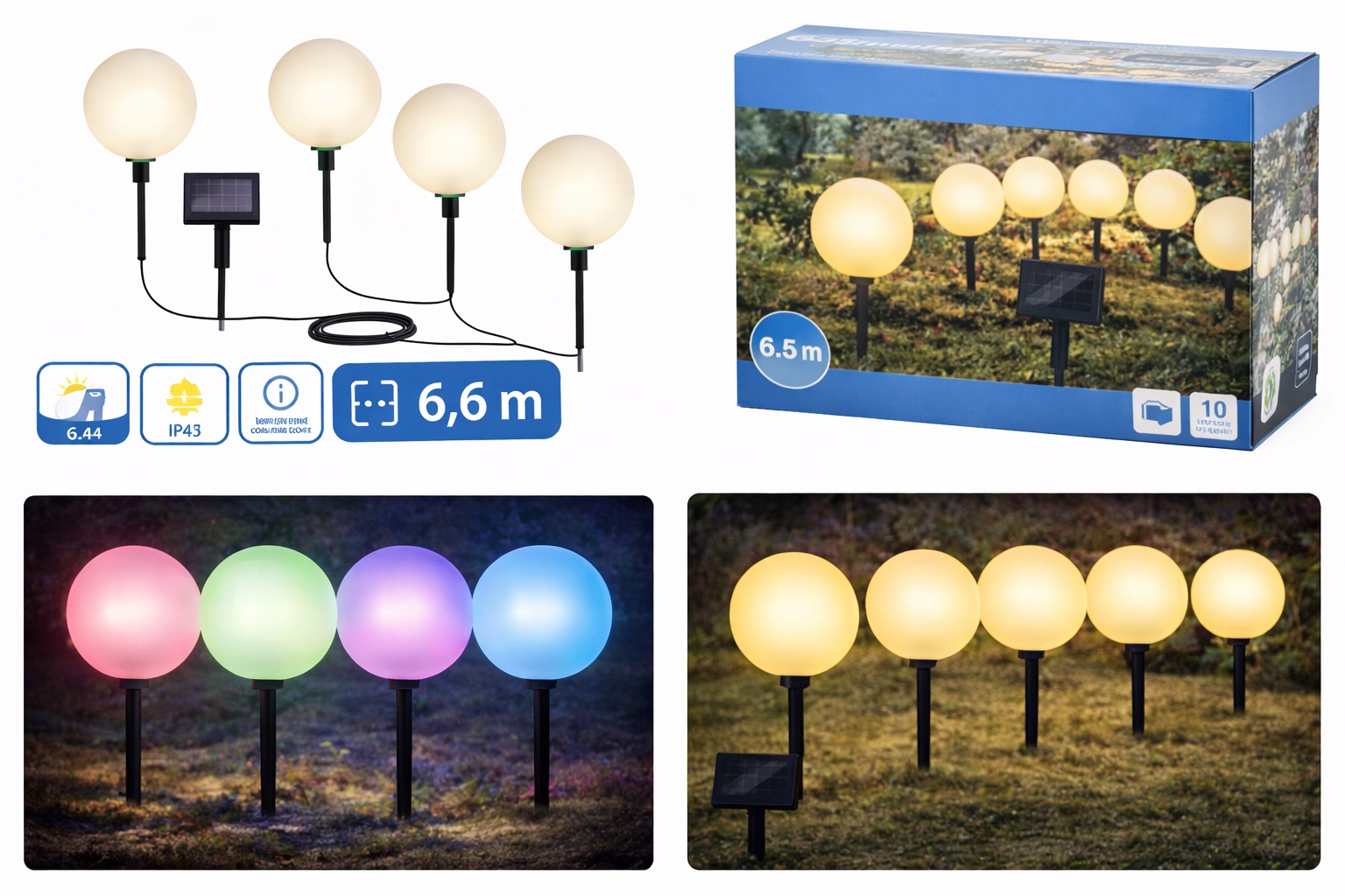 Zahradní solární lampy Grundig – 5 Led koulí solární panel 6,6 m