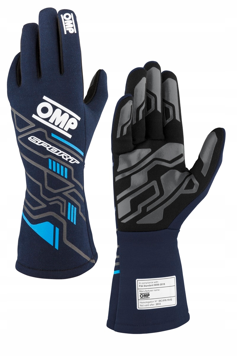 Rukavice Omp Sport '25 homologácia Fia 8856-2018 tmavomodré veľ XL