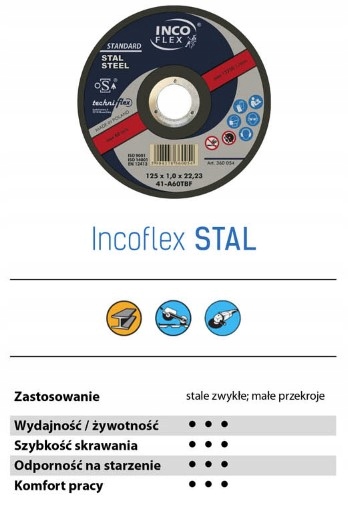 TARCZA DO CIĘCIA METALU STALI INCOFLEX 125 x 1,0 Seria Standard