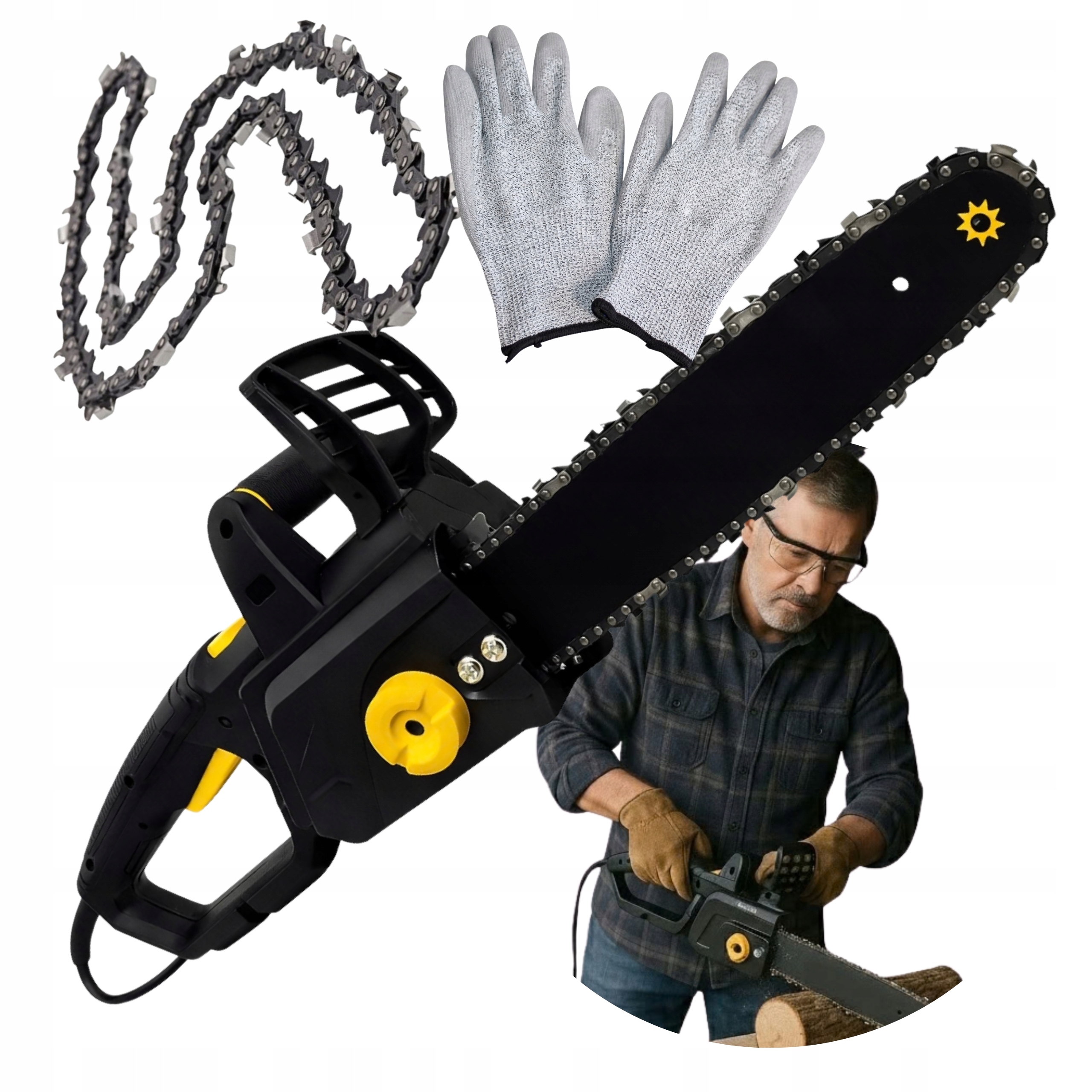 Elektrická Řetězová Pila Dřevěná pila 1230W Vodící Lišta 40 cm Dům Zahrada