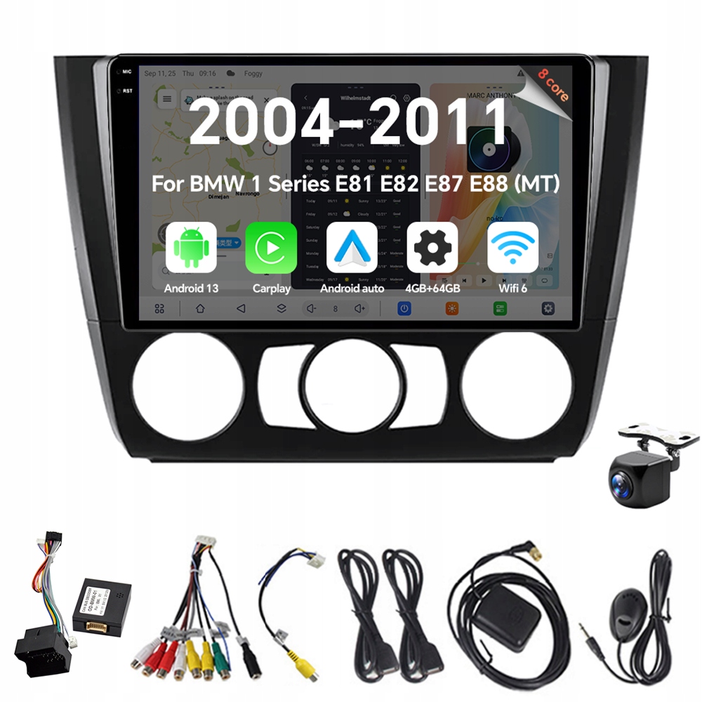 2Din Android 13 autorádio pro Bmw řady 1 E81 E82 E87 E88 Mt 4G 64G Carplay