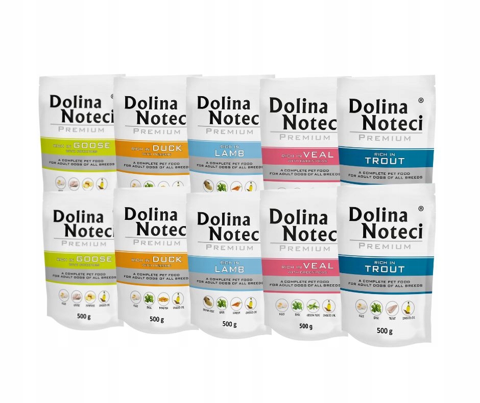 Levně Vlhké krmivo pro psy Dolina Noteci Premium mix chutí sáčky 10x500 g
