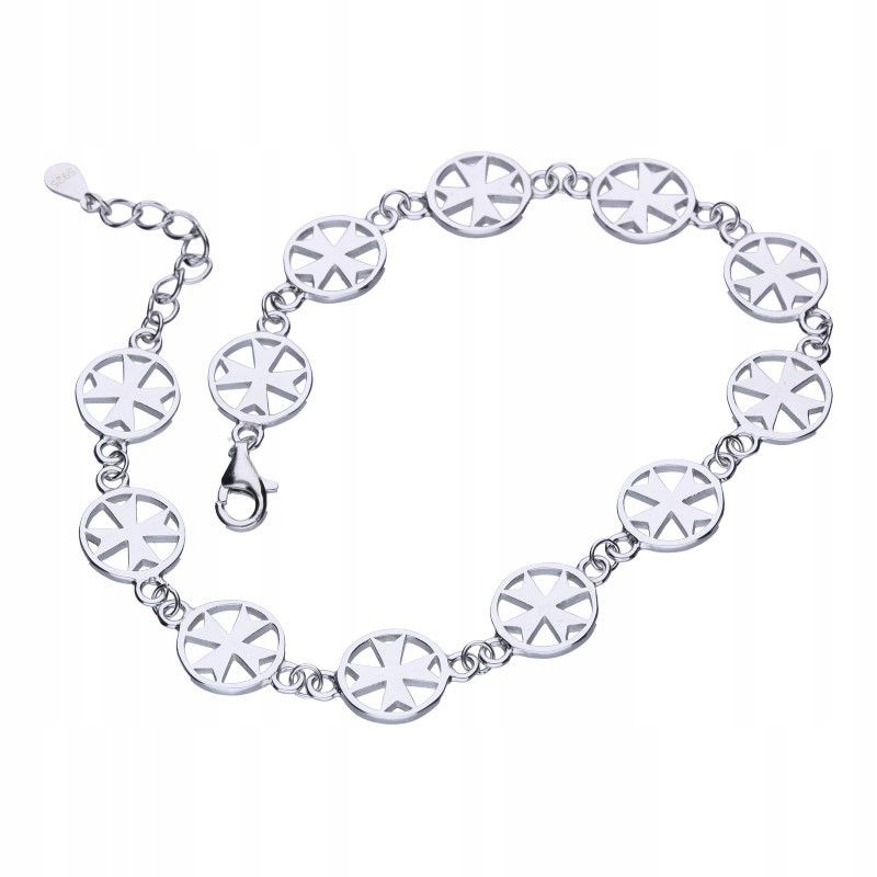 Stříbrný náramek 925 Maltézský kříž, rhodiovaný, ideální jako dárek