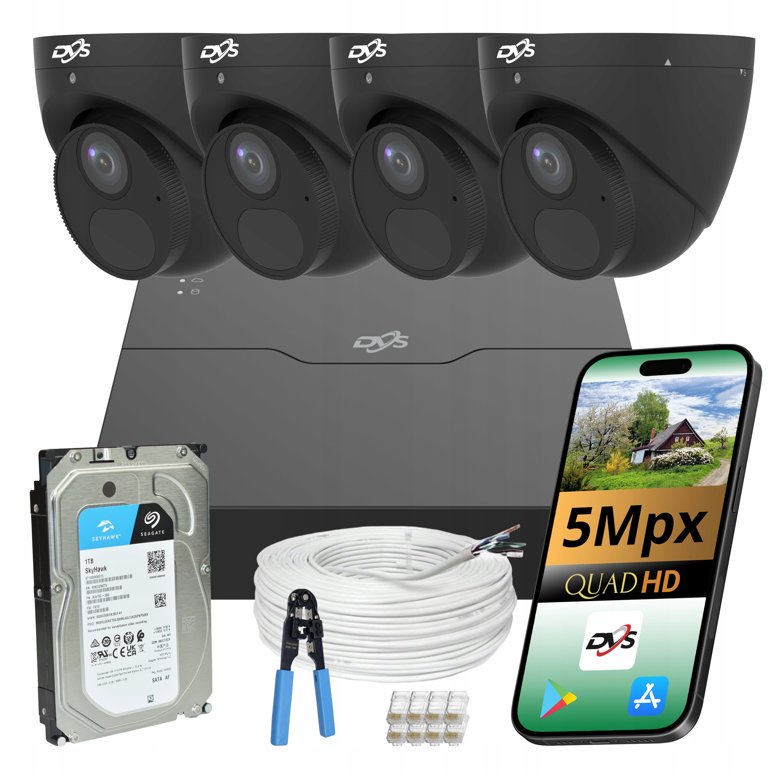 Sada Kamer Na Monitorovanie Ip Kamery 5Mpx Poe Metalová Čierna Smart Dvs