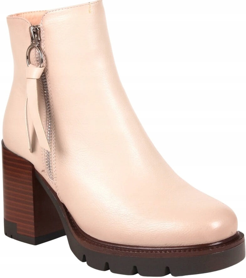 Dámské Kotníkové Boty Béžové Světlé Na Podpatku, Módní, Pohodlné