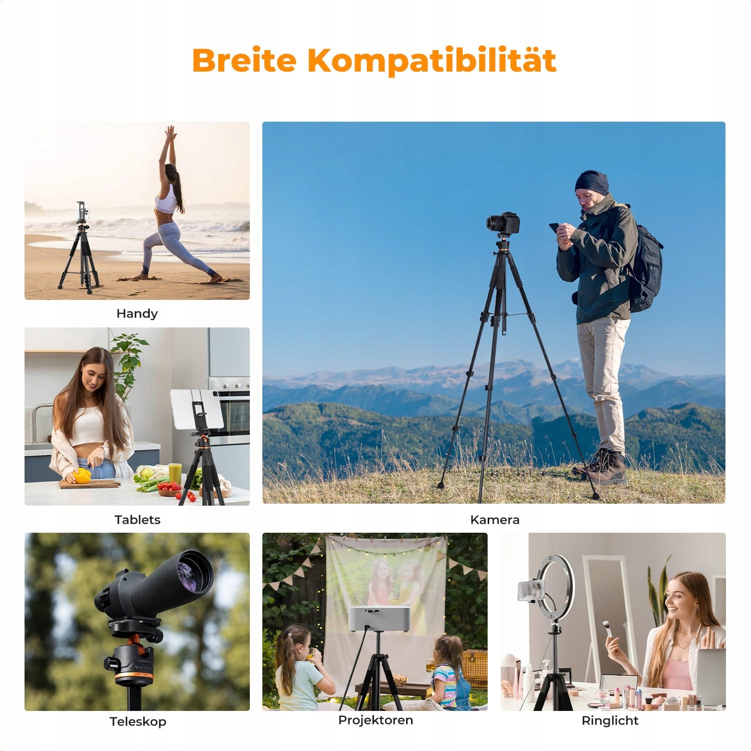 K&F CONCEPT Statyw Kamera 190cm Tripod DSLR Camcorder Telefon Tablet — miniatura 7