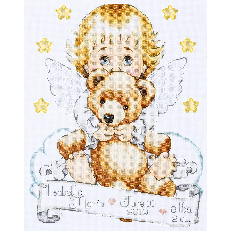 Křížková výšivka Vyšívací sada Medvídek a andílek