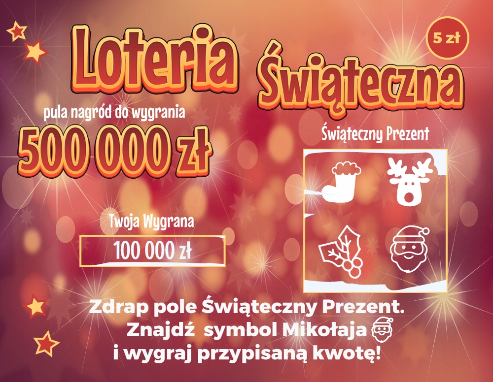 

Loteria Świąteczna Zdrapka Wygrana 100 000 święta