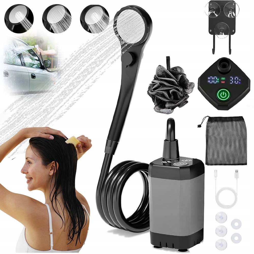 Prysznic Turystyczny Elektryczna Pompa Kempingowy Akumulator Przenośny IPX7