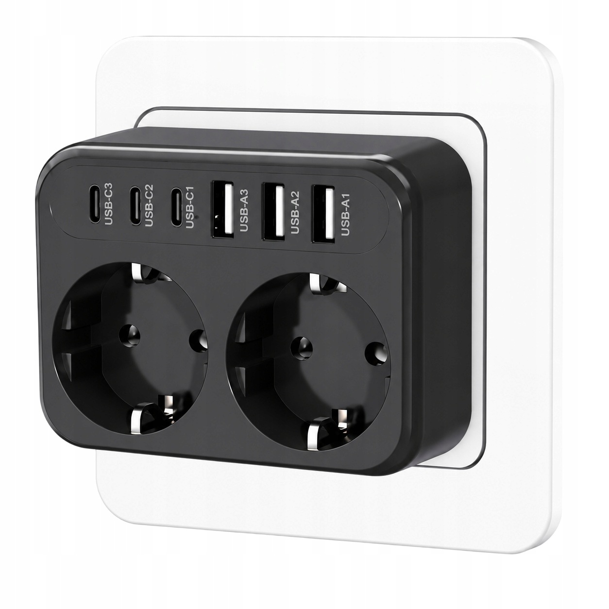 Síťová nabíječka 8v1 rozbočka rozbočovač 2 zásuvky 3x Usb-a 3x Usb-c