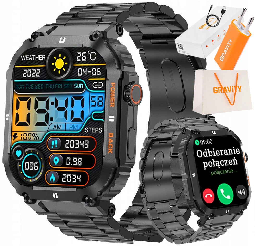 Pánské hodinky Chytré Hodinky Gravity Hovory kroky Sms velká baterie Menu Pl