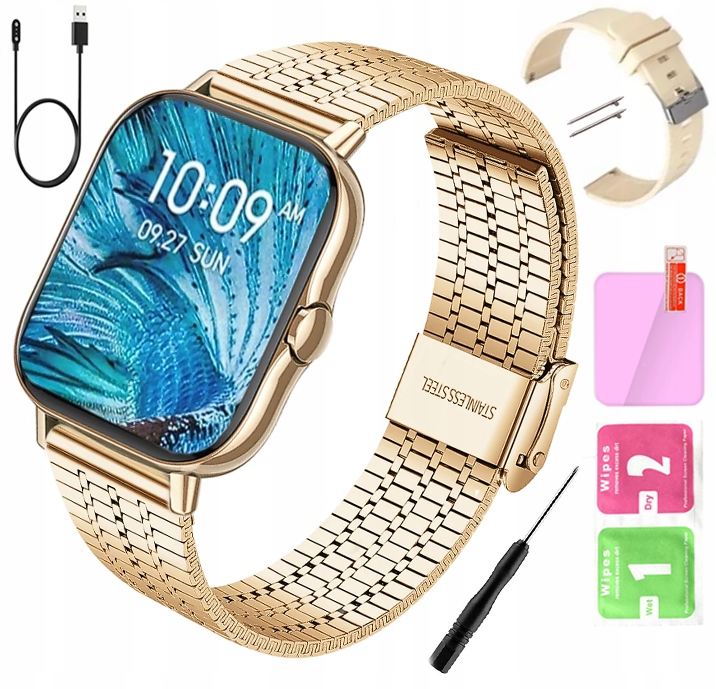 

Smartwatch Zegarek Damski Rozmowy Ciśnienie Złoty