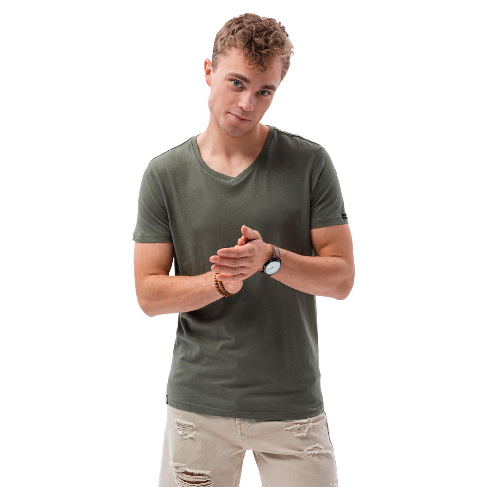 

T-shirt męski bawełniany S1369 ciemno oliwkowy XL