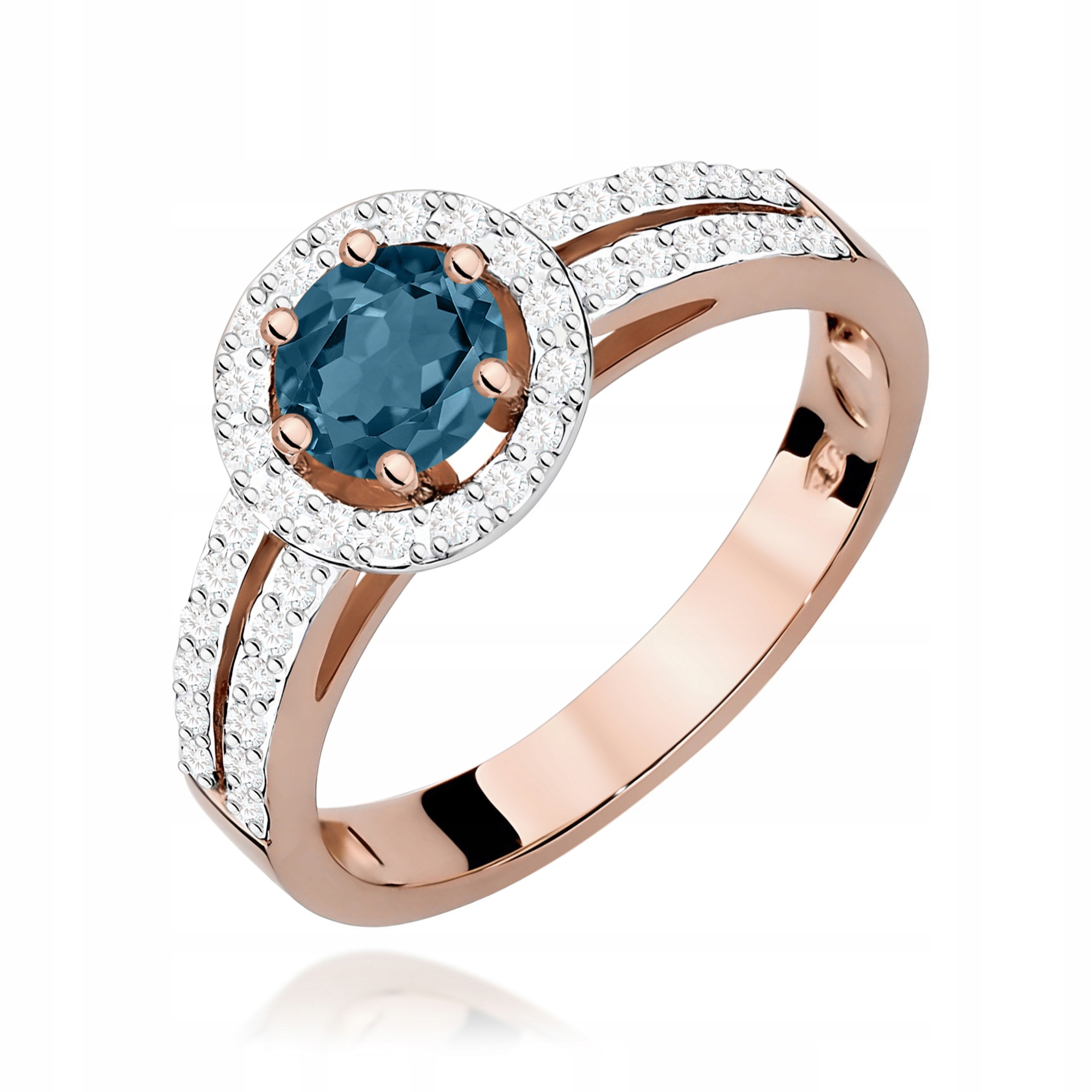 Prstýnek z růžového zlata 585 topaz london blue s zásnubním očkem