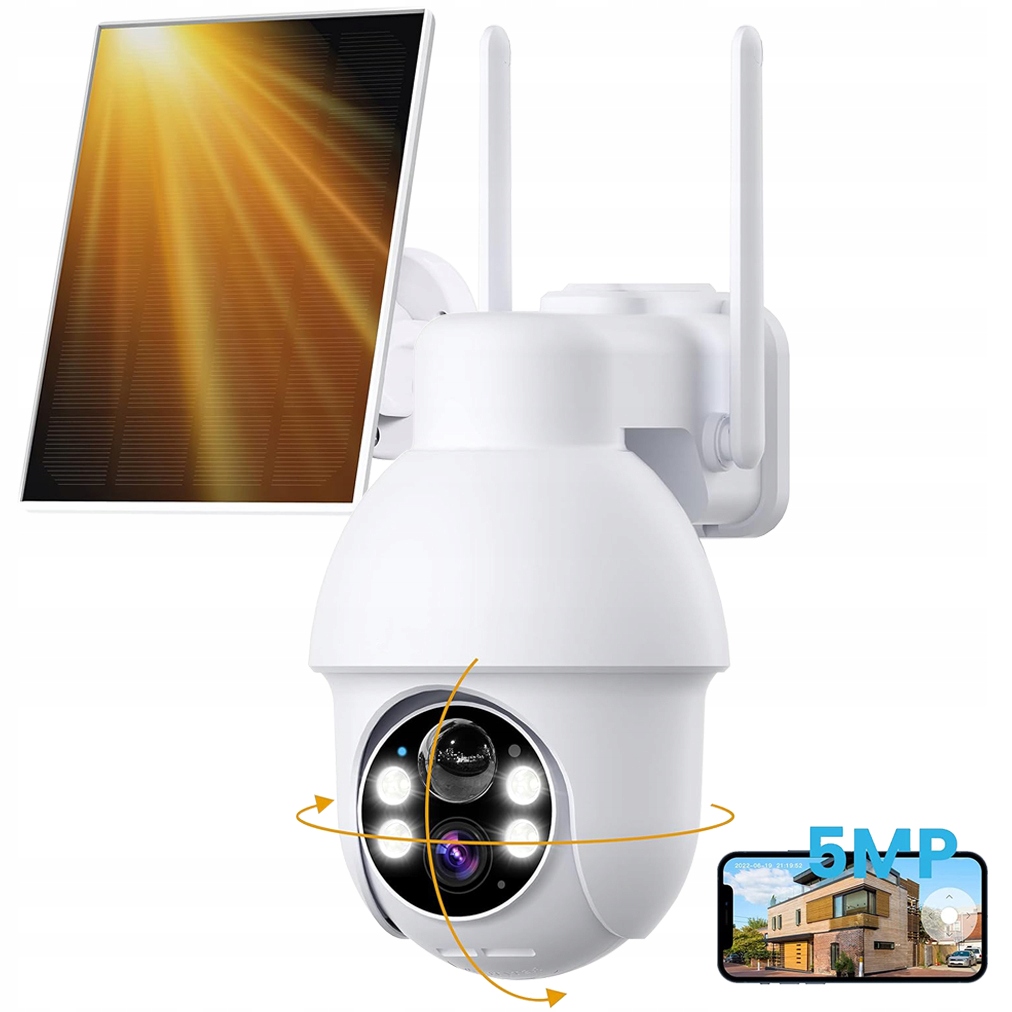 5MPX Venkovní Solární Wifi Kamera Otočná O 360° Zoom 4X Alarm Pir