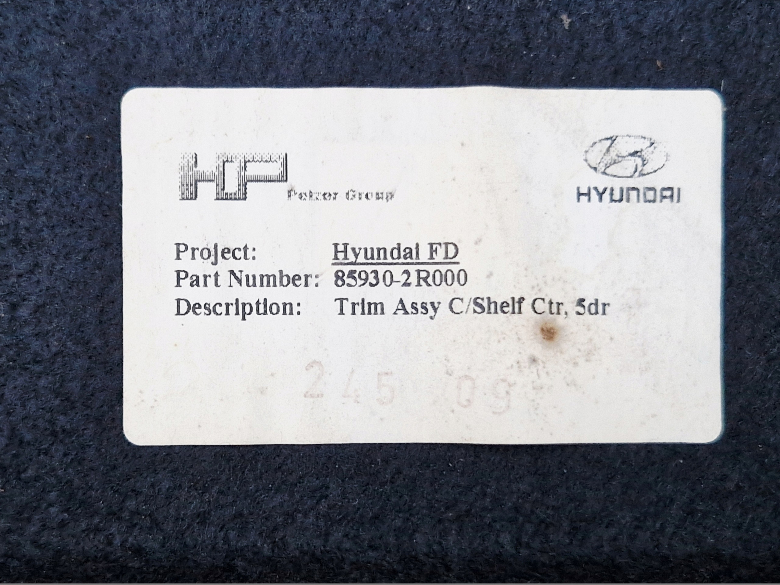HYUNDAI I30 HB 5D 2009 ROK plato boot 85930-2R000