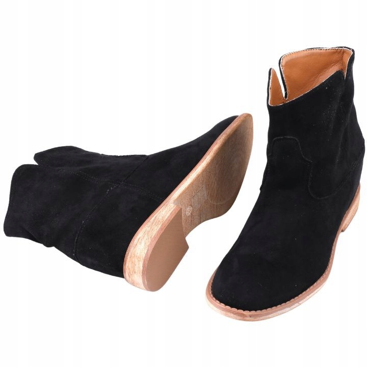 BOTKI DAMSKIE OCIEPLANE NA UKRYTUM KOTURNIE BUTY ZIMOWE ZAMSZOWE CZARNE Długość wkładki 26 cm