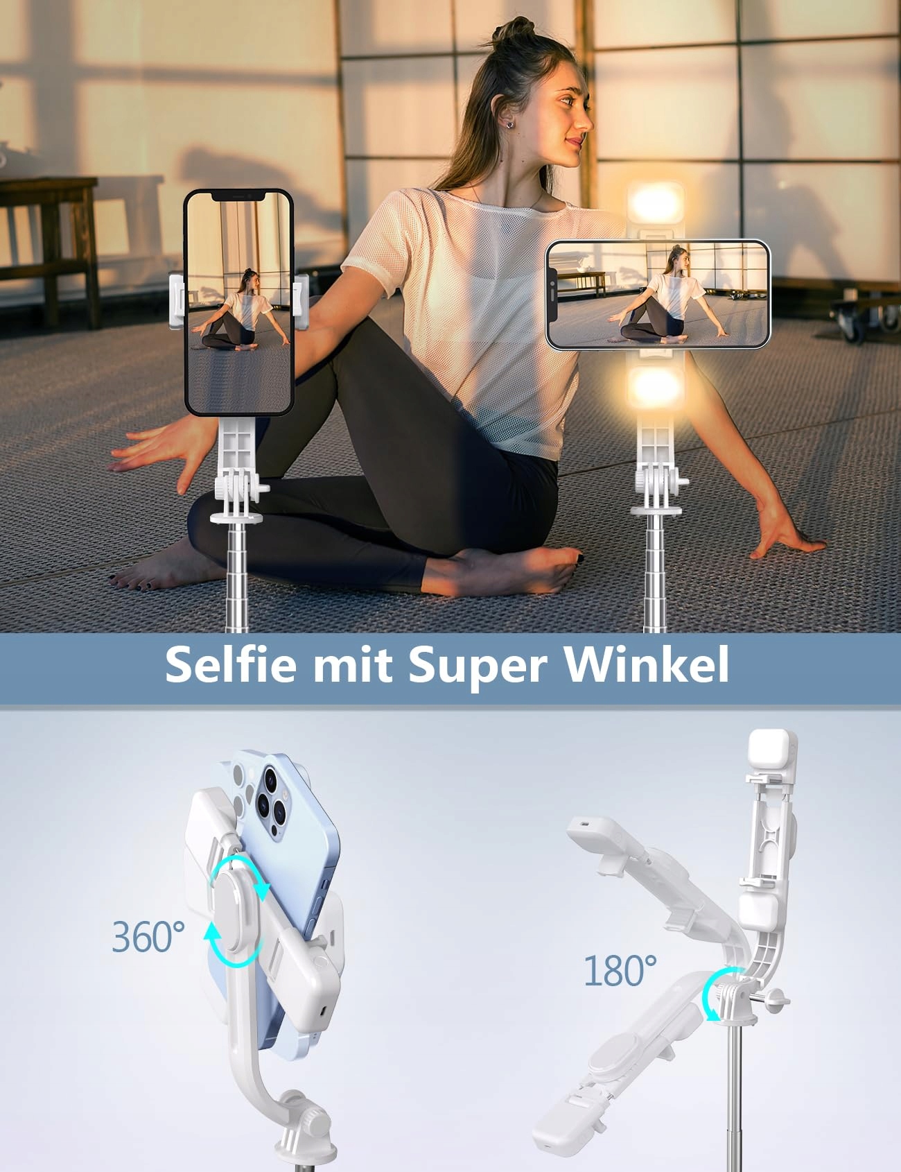 SELFIE STICK Bluetooth Statyw Do Telefonów I Kamer Sportowych 360° — miniatura 6