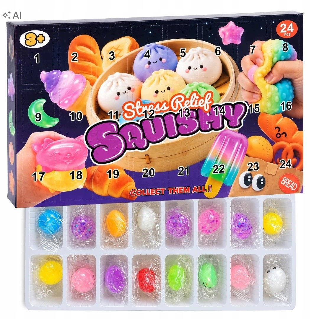 Адвент-календарь Stylizer Squishy Mystery, 24 цветные мялки-кубики