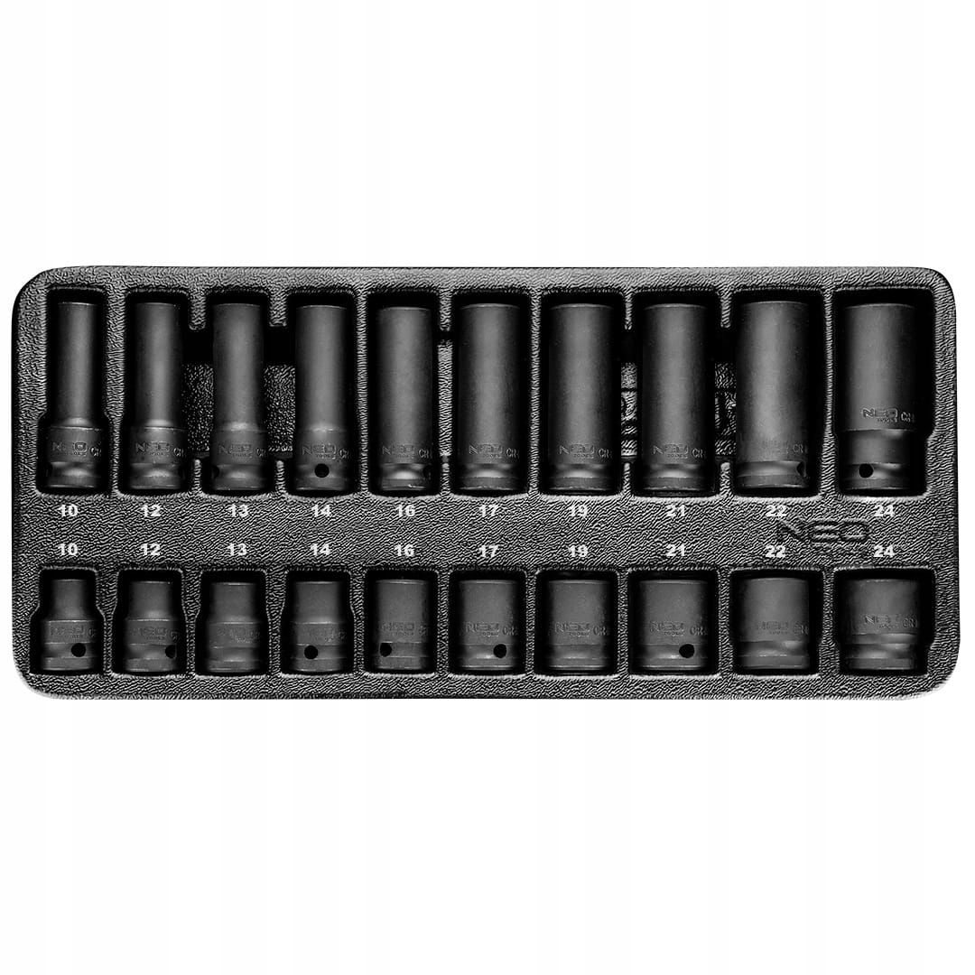 Nárazové nástavce 1/2", 10-24 mm, sada 20 ks, vložka do nástrojov Neo