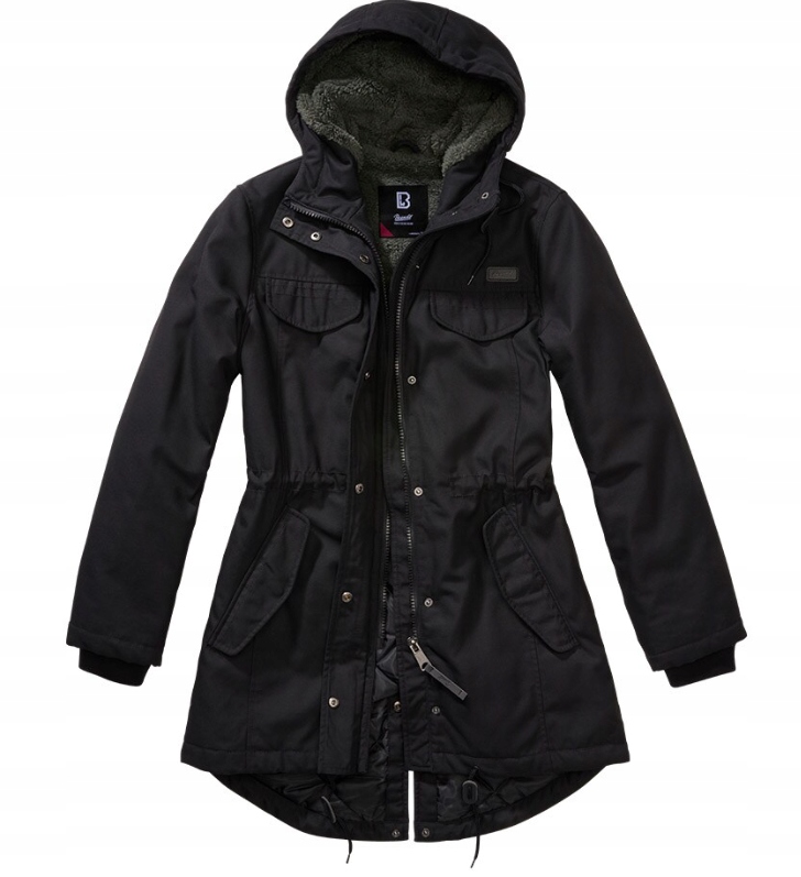 Brandit Černá Parka Bunda S Kapucí S Podšívkou Plus Size 5XL Jqe