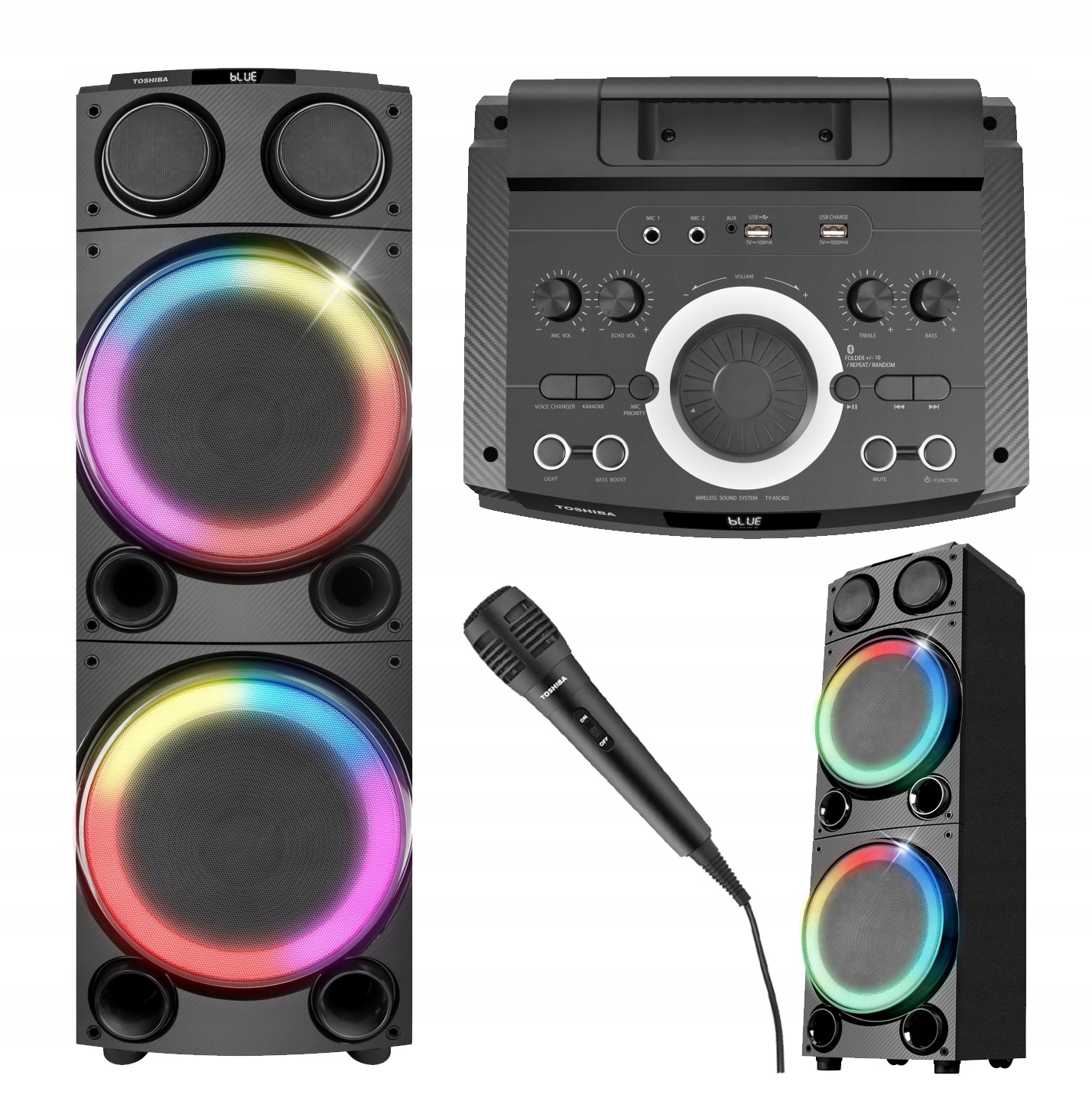 Toshiba Głośnik Przenośny Bluetooth Led Karaoke Kolumna 200W