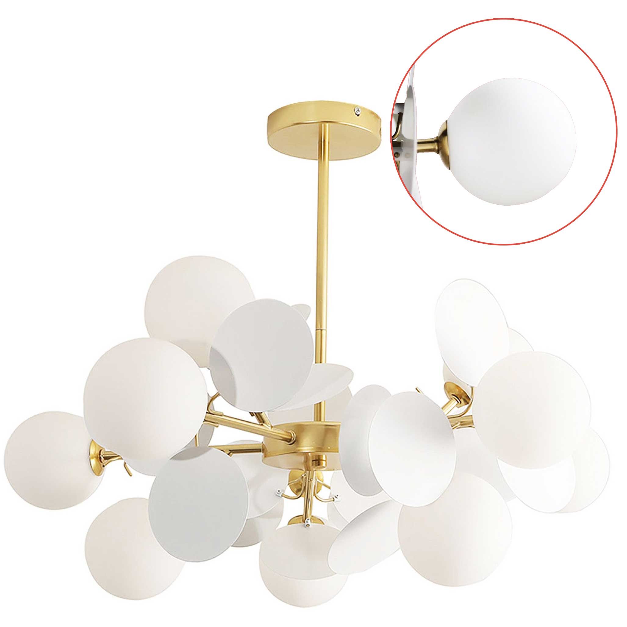 Moderná závesná lampa Glamour APP1565 Zlatá Biela Gemoterická 12xE27