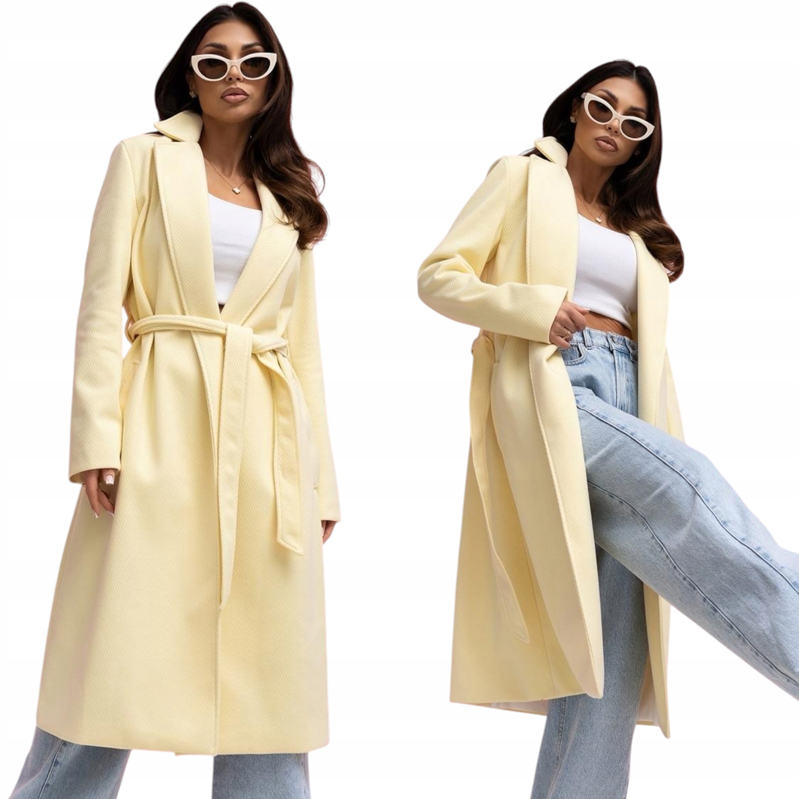 Módní dámský jarní kabát Elegantní s páskem Klasický trenčkot Polsko M